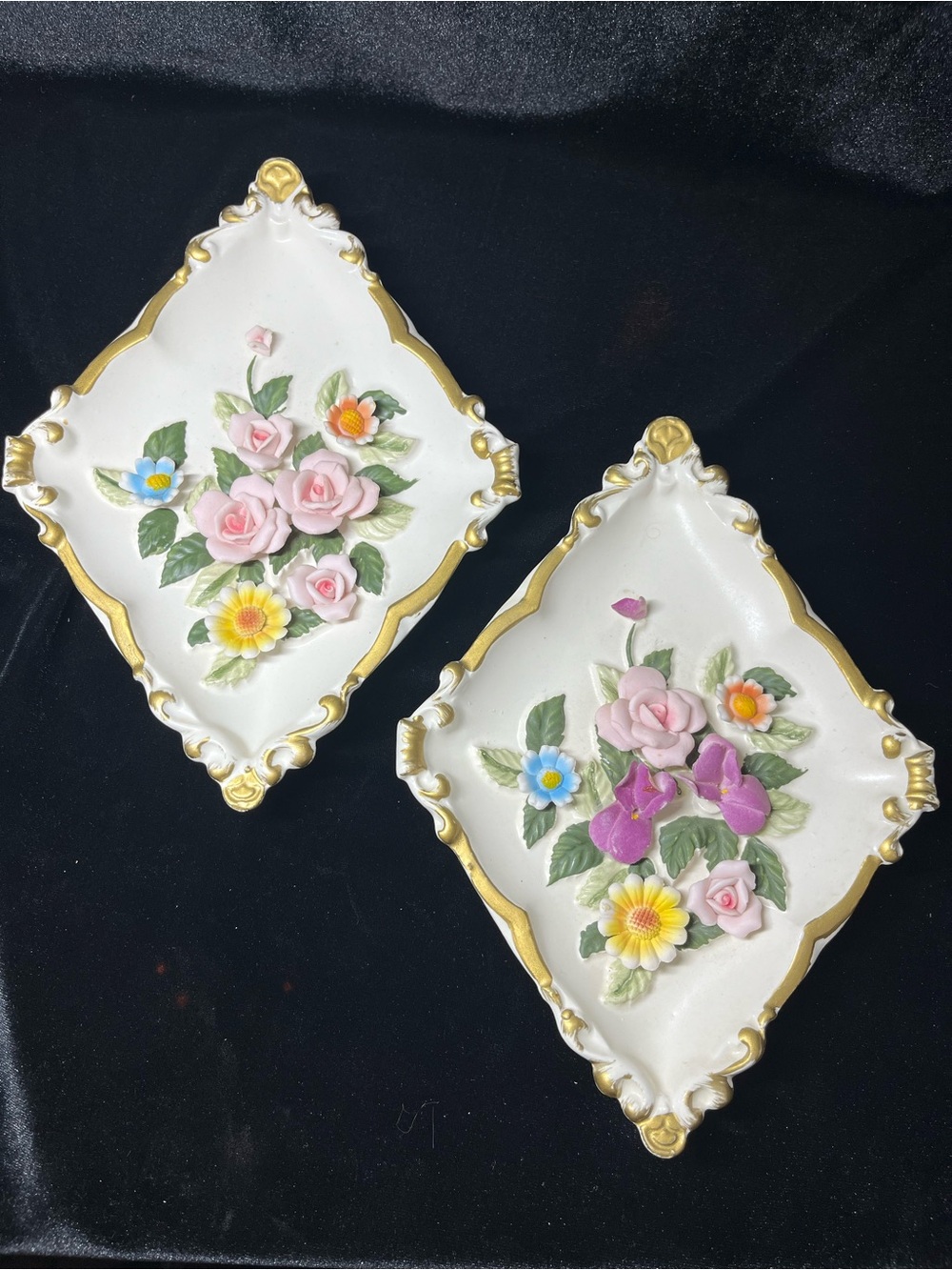 Vintage Lefton 3D Ceramic Floral Wall Plaques - Set of 2